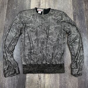VTG Judy Bond Petites Blouse Womens 6 Long Sleeve Metallic Abstract Swirl USA‎